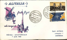 1960-Alitalia I^volo Roma Amsterdam Del 1 Aprile Ufficiale - Luftpost