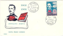 1961-L.30 Ippolito Nievo Su Fdc Illustrata Rodia - FDC