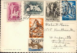 1966-San Marino Cartolina Per Gli U.S.A. Con Bella Affrancatura Multicolore (sei - Brieven En Documenten