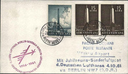 1961-Vaticano Cartoncino Affrancato Posta Aerea L.10+coppia L.15 Obelischi Diret - Poste Aérienne