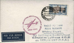 1961-Lufthansa Aeroflot Anniversario, Cartoncino Affrancato L.40 Centenario Unit - Covers & Documents