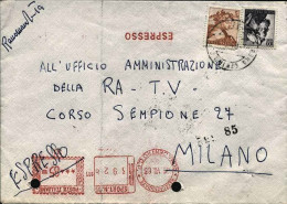 1963-lettera Raccomandata Espresso Con Affrancatrice Meccanica Rossa Per L.85+af - Macchine Per Obliterare (EMA)