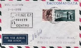 1958-raccomandata Volo Speciale Alitalia Roma Rio De Janeiro Viaggio Del Preside - Luftpost