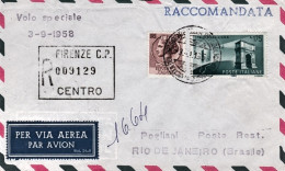 1958-raccomandata Volo Speciale Alitalia Roma Rio De Janeiro Viaggio Del Preside - Poste Aérienne