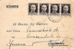 1945-striscia Di Quattro Del 30c.Imperiale Senza Fasci Su Avviso Di Partecipazio - Poststempel