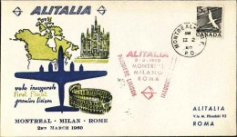 1960-Canada I^volo Alitalia Montreal Milano Roma Del 2 Marzo Su Busta Illustrata - Eerste Vluchten