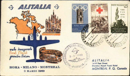 1960-I^volo Alitalia Roma Montreal Del 3 Marzo Su Busta Illustrata Ed Annullo Sp - Poste Aérienne