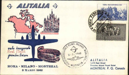 1960-I^volo Alitalia Roma Milano Montreal Del 3 Marzo Su Busta Illustrata Ed Ann - Poste Aérienne