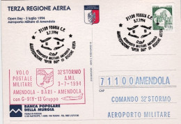 1994-volo Postale Militare Con G91 Y Amendola Bari Amendola Del 3 Luglio - Poste Aérienne