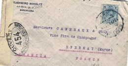 1917-Spagna Busta Affrancata 25c.diretta In Francia Bolli E Fascetta Di Censura  - Storia Postale