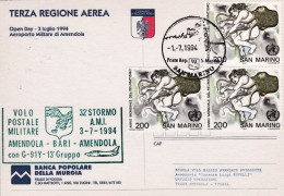 1994-San Marino Aerogramma Volo Postale Militare Con G91 Y Amendola Bari Amendol - Poste Aérienne