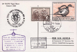 1988-San Marino Aerogramma Volo NATO Cameri Ciampino Trasporto Di Posta A Bordo  - Airmail