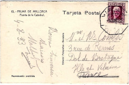 Y1933-Spagna Cartolina Palma De Mallorca Puerta De La Catedral Diretta In Franci - Other & Unclassified