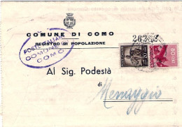 1945-20c.+80c.Democratica Su Piego Comunale - Marcophilie
