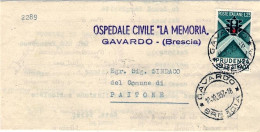 1957-piego Ospedaliero Affrancato L.25 Semaforo Isolato - 1946-60: Marcophilie