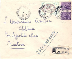 1957-busta Raccomandata Affrancata Coppia L.25 Siracusana+L.60 Onu II^tiratura G - 1946-60: Marcophilie