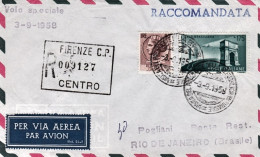 1958-raccomandata Volo Speciale Alitalia Roma Rio De Janeiro Viaggio Del Preside - Poste Aérienne