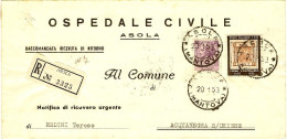 1959-piego Raccomandato Ospedaliero Affrancato L.25 Siracusana+L.60 Francobollo  - 1946-60: Marcophilie