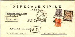 1959-piego Raccomandato Ospedaliero Affrancato L.10+L.15 Siracusana+L.60 Francob - 1946-60: Marcophilie