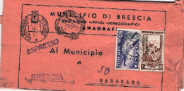 1952-piego Municipale Espresso Affrancato Italia Al Lavoro L.25+posta Aerea L.50 - 1946-60: Marcophilie