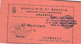 1952-piego Anagrafico In Esenzione Di Tassa Postale Da Brescia E Rispedizione Da - 1946-60: Marcophilie