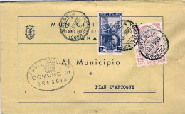 1957-piego Municipale Affrancato Italia Al Lavoro L.1+Onu L.25,rispedizione Con  - 1946-60: Marcophilie