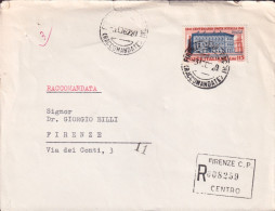 1962-UNITA' D'ITALIA Lire 115 (930) Isolato Su Raccomandata Firenze (3.10) - 1961-70: Poststempel