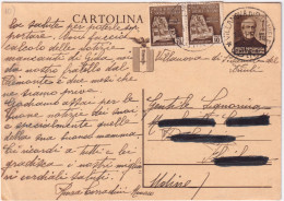 1944-Cartolina Postale Mazzini (C111) E Monumenti Coppia C.10 (503) Villanova Di - Marcophilia