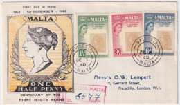 1960-MALTA 100 Fr.llo Serie Cpl. (264/6) Su Fdc Racc. - Malte