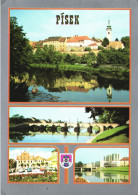 PISEK, MULTIPLE VIEWS, ARCHITECTURE, LAKE, TOWER, BOAT, BRIDGE, CARS, EMBLEM, CZECH REPUBLIC, POSTCARD - Tchéquie