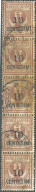 Italia 1923 Floreale 2 C. Soprastampato 10 C. Striscia Di 5 Valori - Afgestempeld