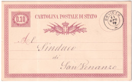 1876-cartolina Postale Di Stato 10c.rosso Bruno Cat.Filagrano S 1 Annullo Orviet - Entiers Postaux