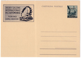 1953-Trieste A Cartolina Postale L.20 XXXV Salone Auto Torino Cat.Filagrano C 21 - Marcophilia