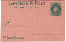1891-Eritrea Cartolina Postale 5c. Verde Stemma Cat.Filagrano C 1 - Erythrée
