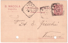 1896- Intero Postale Commissione Privata "B. Macola- Padova" Da 10 Cent. Viaggia - Postwaardestukken