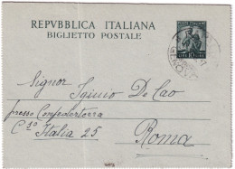 1946-biglietto Postale L.10 Democratica Verde Viaggiato - Entiers Postaux