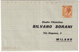 1955-biglietto Postale L.30 Siracusana Bruno Su Arancio Stampa Privata Studio Fi - Postwaardestukken