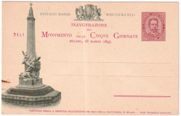 1895-intero Postale Cinque Giornate Di Milano 10c.rosa E Verde Oliva Cat.Filagra - Ganzsachen