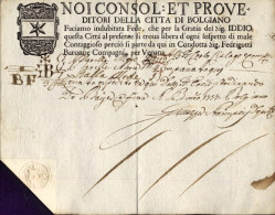 1777-Bolgiano Fede Di Sanita Con Timbro A Secco In Parte Stampata Ed In Parte Sc - Documents Historiques
