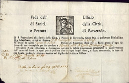 1777-Rovereto Fede Di Sanita' Della Citta' E Pretura Di Roveredo In Parte Stampa - Historical Documents