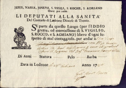 1740-Lodrone Trento Fede Di Sanita' Li Deputati Contrado Di Lodrone Diocesi Di T - Historical Documents