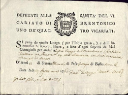 1760-Brentonico Fede Di Sanita' Del Vicariato Di Brentonico Uno Dei Quattro Vica - Historische Documenten