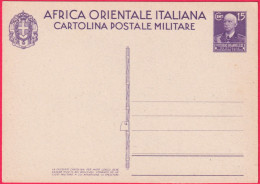 1937-Africa Orientale Italiana Cartolina Postale Militare Nuova Perfetta - Italiaans Oost-Afrika