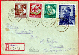 1951-DDR Raccomandata Per Ferrara Con Bella Affrancatura Multipla - Storia Postale