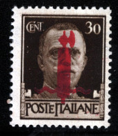 1944-Italia (MNH=**) 30c. Soprast.carminio Lillaceo Tiratura Di Firenze (Sassone - Mint/hinged