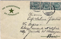 1929-striscia Vert.5c.Leoni Su Cartolina Con Testo Stampato "corrispondenza In E - Esperanto