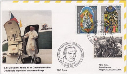1990-S.S. Giovanni Paolo II^ In Cecoslovacchia Dispaccio Volo Straordinario Vati - Poste Aérienne