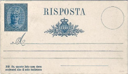 1882-San Marino Cartolina Postale Libertas Nuova, Risposta, 15+0c.azzurro - Entiers Postaux