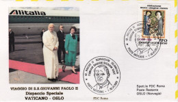 Vaticano-1989  S.S. Giovanni Paolo II^dispaccio Volo Straordinario Vaticano Oslo - Airmail