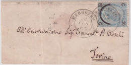 1865-lettera Affr.20c.su 15c.celeste Ferro Di Cavallo C2 Mergozzo 22.2 - Marcophilia